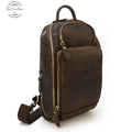 Genuine Leather Vintage Men Chest Bag Dark Brown
