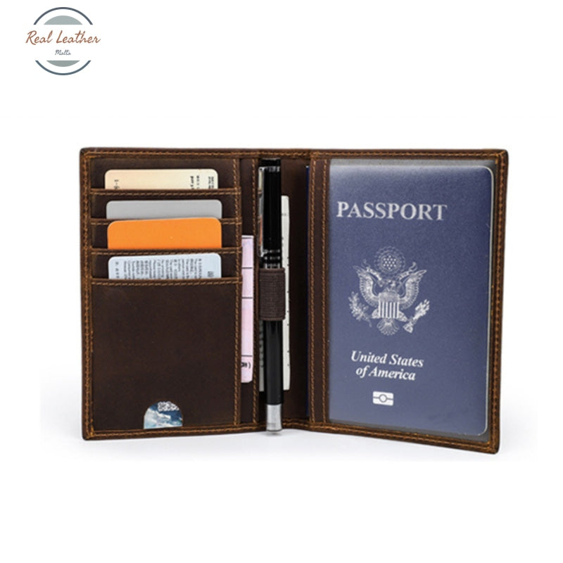 Genuine Leather Vintage Travel Passport Holder Coffee