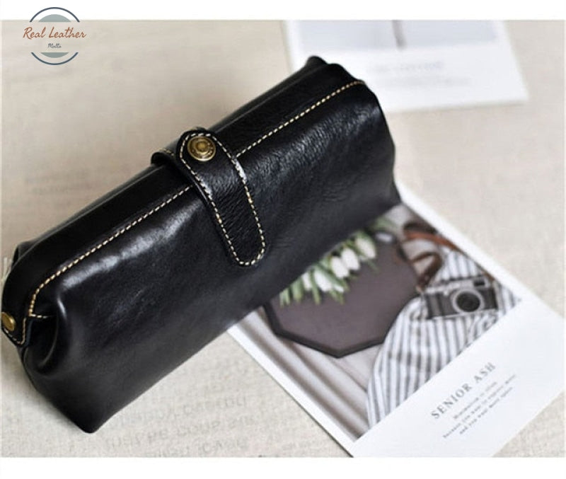Genuine Leather Vintage Women Clutch Black-S