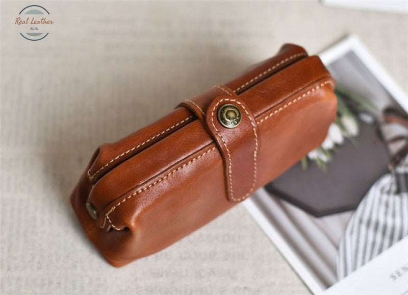 Genuine Leather Vintage Women Clutch Brown-L