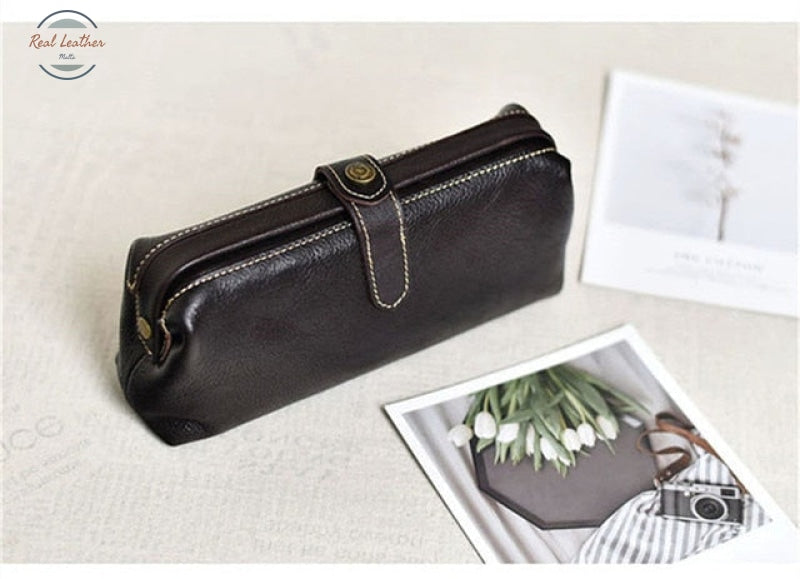 Genuine Leather Vintage Women Clutch Coffee-S
