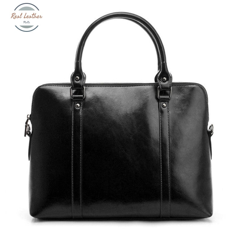 Genuine Leather Women Laptop Bag / Briefcase Black Fit 14Inch