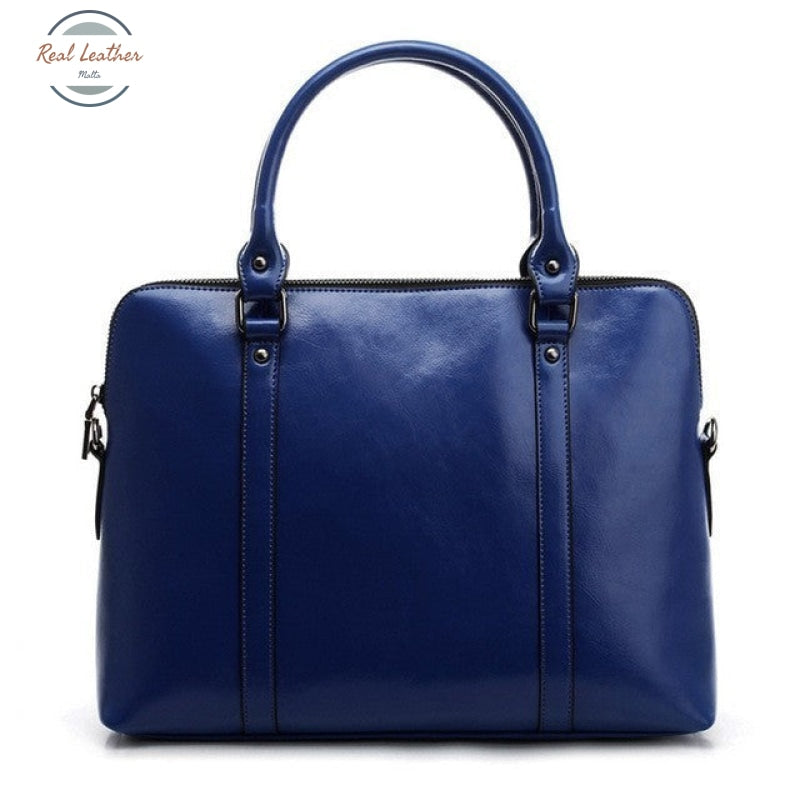 Genuine Leather Women Laptop Bag / Briefcase Blue Fit 14Inch