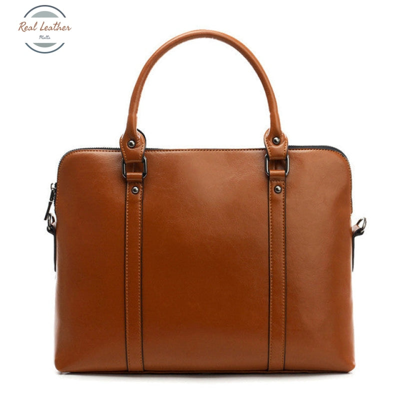 Genuine Leather Women Laptop Bag / Briefcase Brown Fit 14Inch