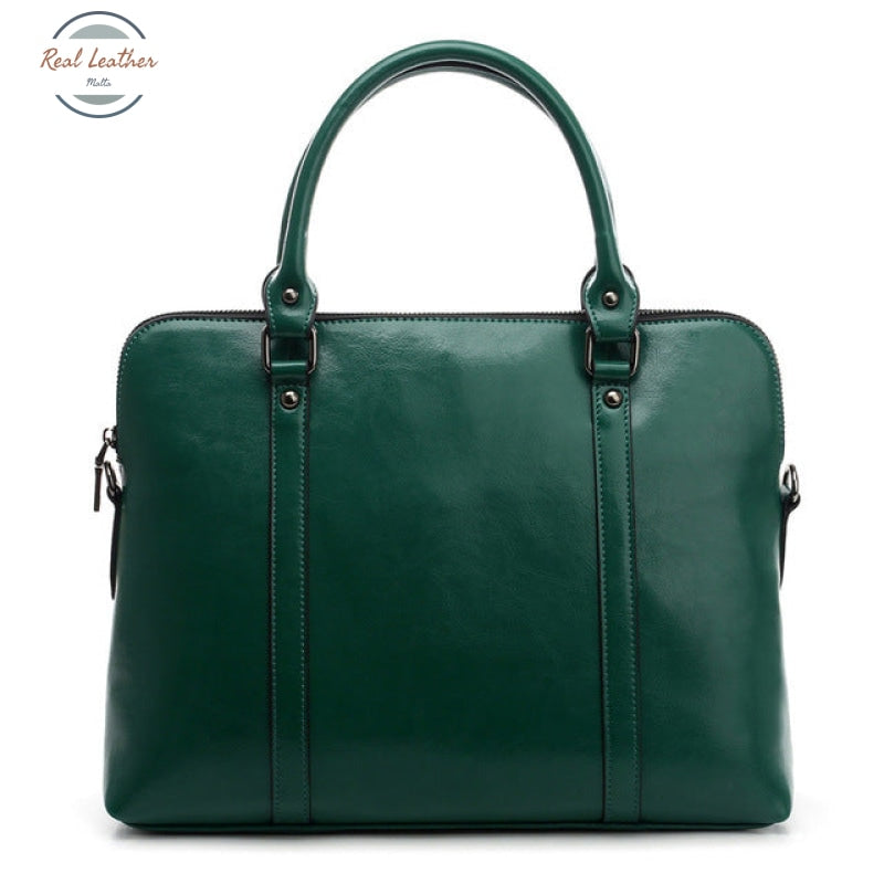 Genuine Leather Women Laptop Bag / Briefcase Green Fit 14Inch