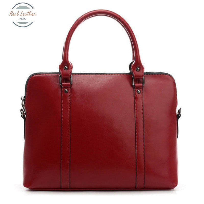 Genuine Leather Women Laptop Bag / Briefcase Wine Red Fit 14Inch