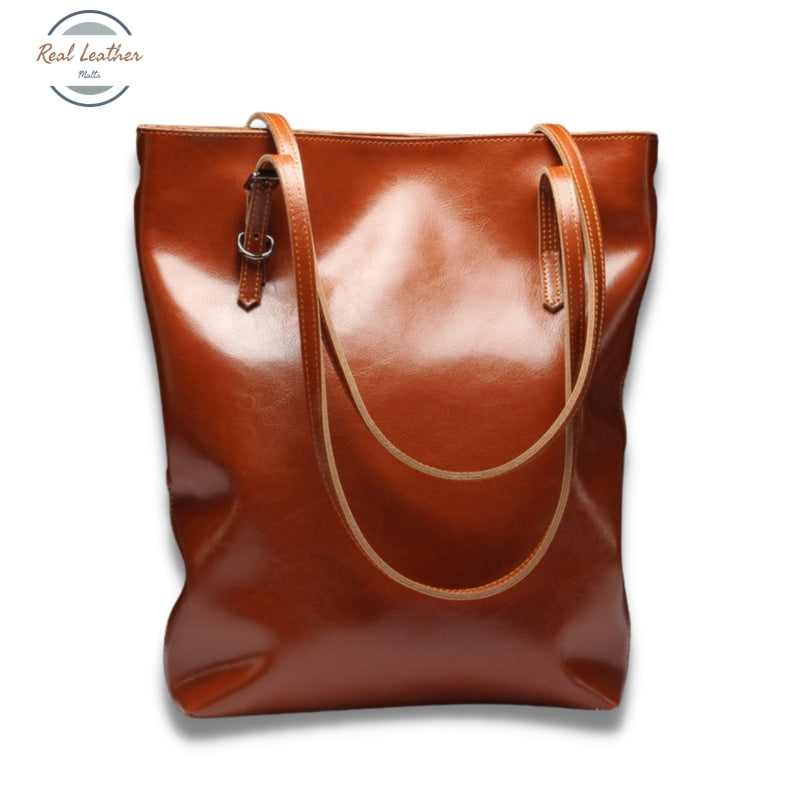 Genuine Leather Women Long Hand Tote Auburn Bag