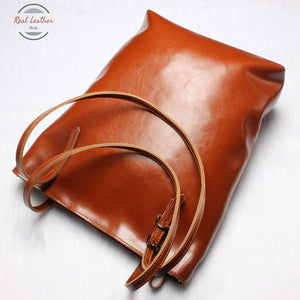 Genuine Leather Women Long Hand Tote Bag