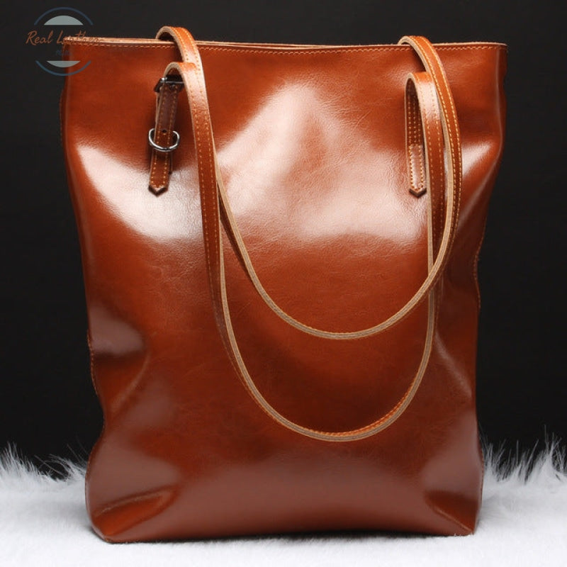 Genuine Leather Women Long Hand Tote Bag