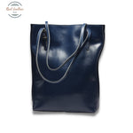 Genuine Leather Women Long Hand Tote Blue Bag