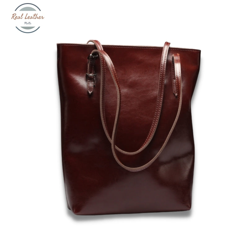 Genuine Leather Women Long Hand Tote Red Bag