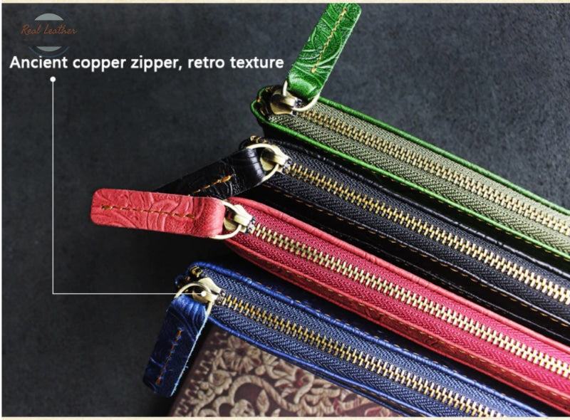 Genuine Leather Women Long Wallet Purse