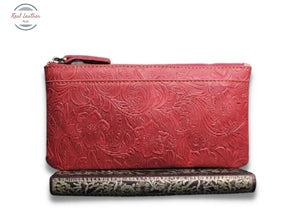 Genuine Leather Women Long Wallet Purse Red