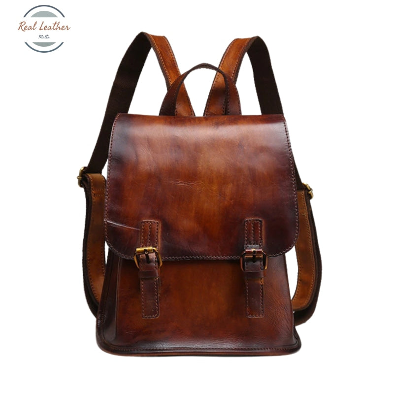 Genuine Leather Women Rucksack Casual Bag Coffee