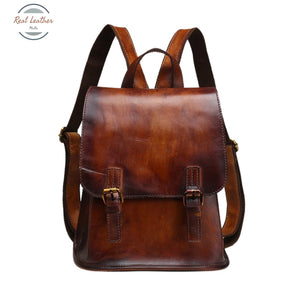 Genuine Leather Women Rucksack Casual Bag Coffee