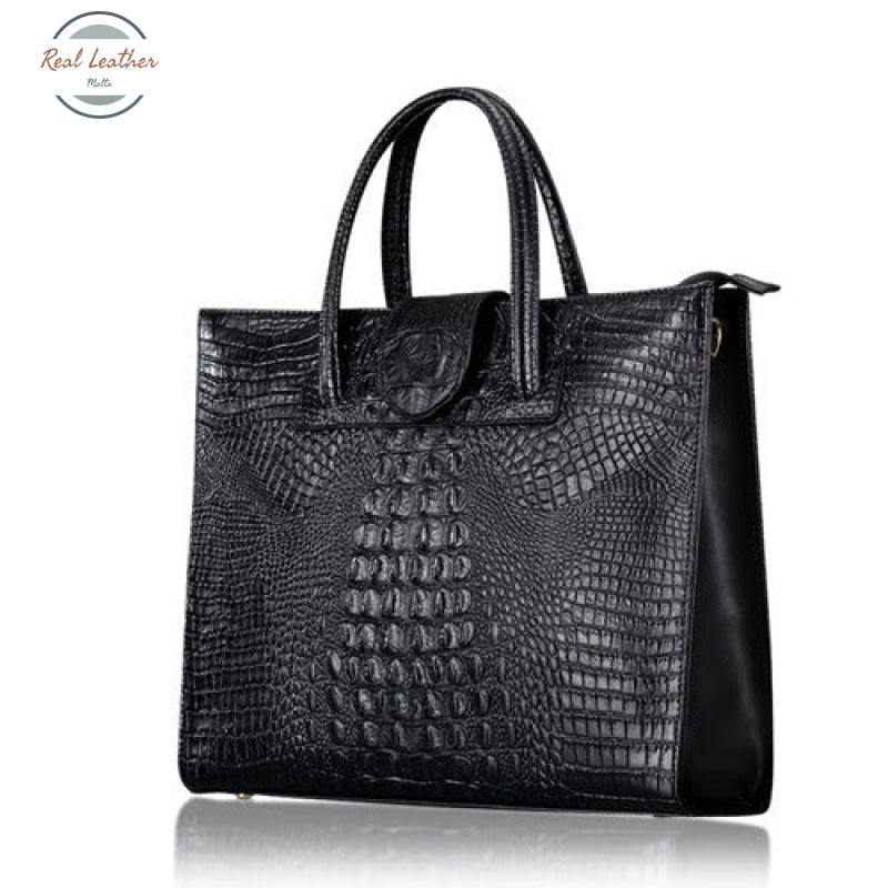 Genuine Leather Womens 14 Inch Briefcase / Laptop Bag Black