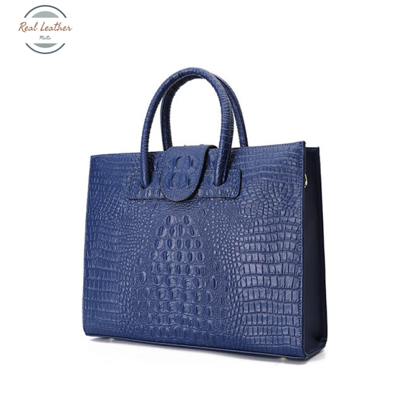 Genuine Leather Womens 14 Inch Briefcase / Laptop Bag Blue