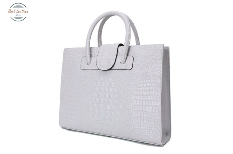 Genuine Leather Womens 14 Inch Briefcase / Laptop Bag Gray