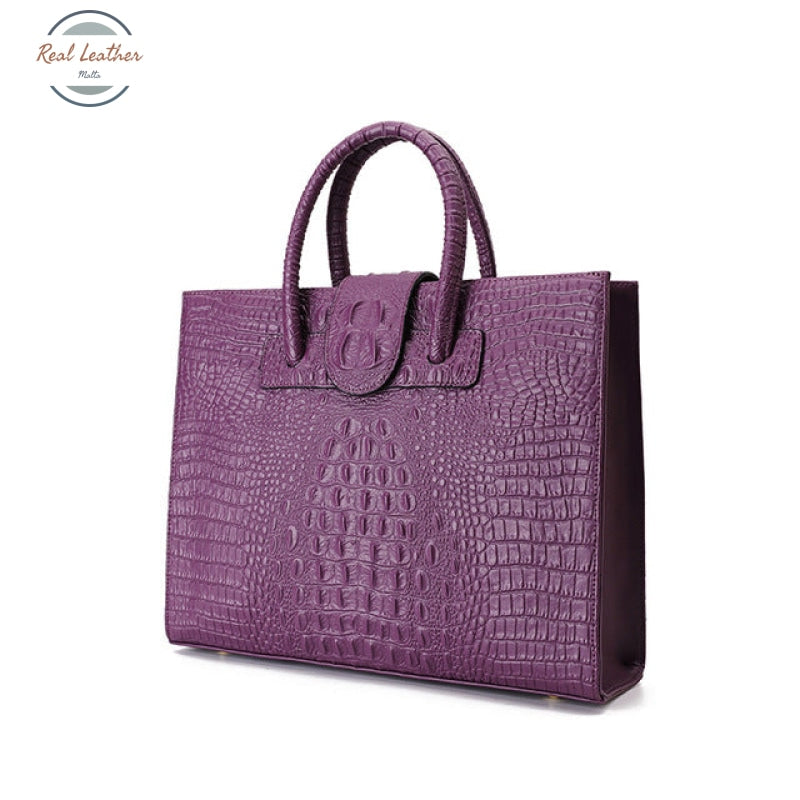 Genuine Leather Womens 14 Inch Briefcase / Laptop Bag Purple