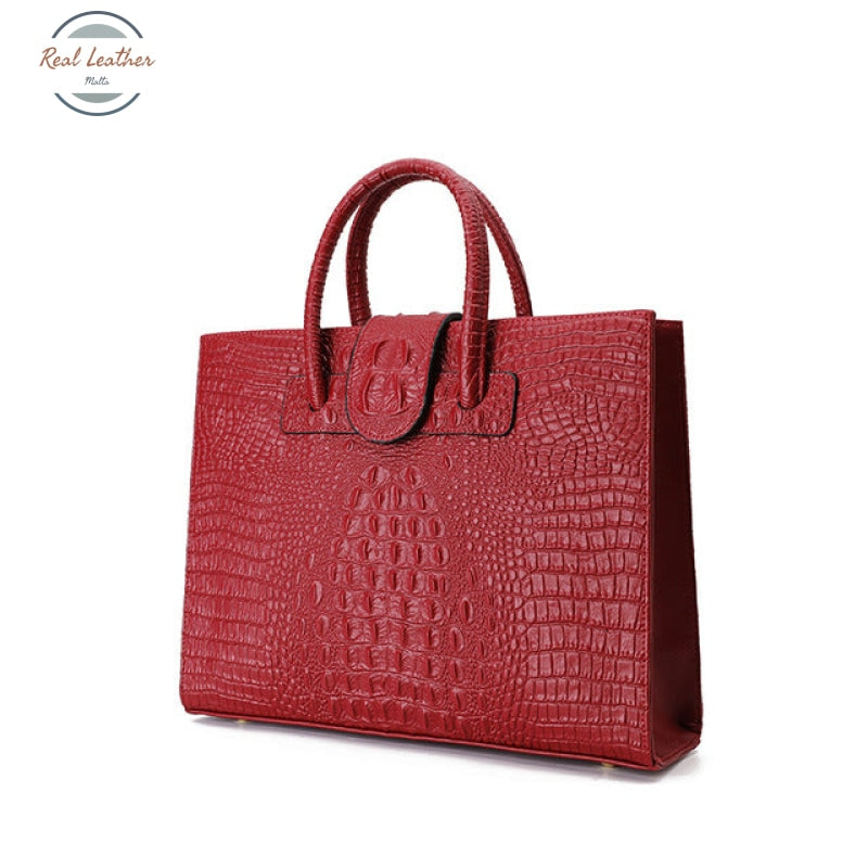Genuine Leather Womens 14 Inch Briefcase / Laptop Bag Red