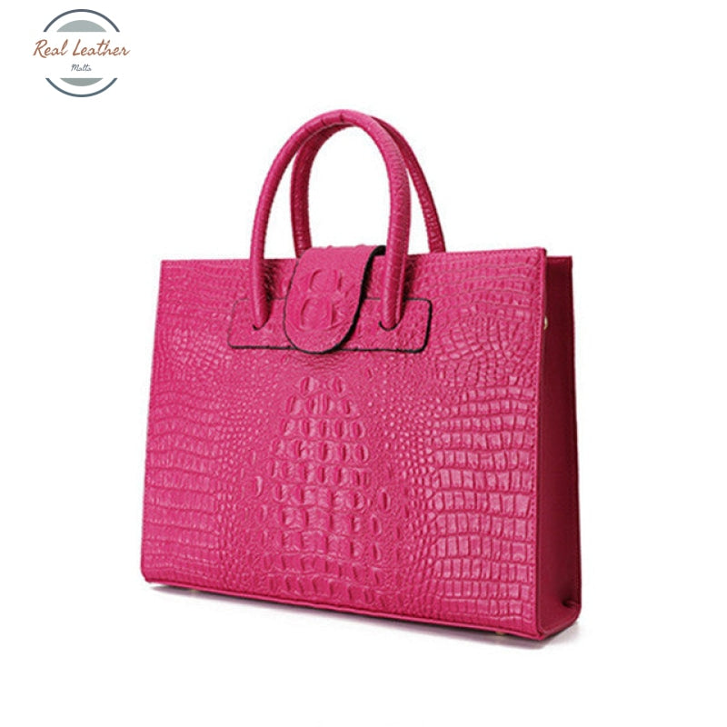 Genuine Leather Womens 14 Inch Briefcase / Laptop Bag Rose Red