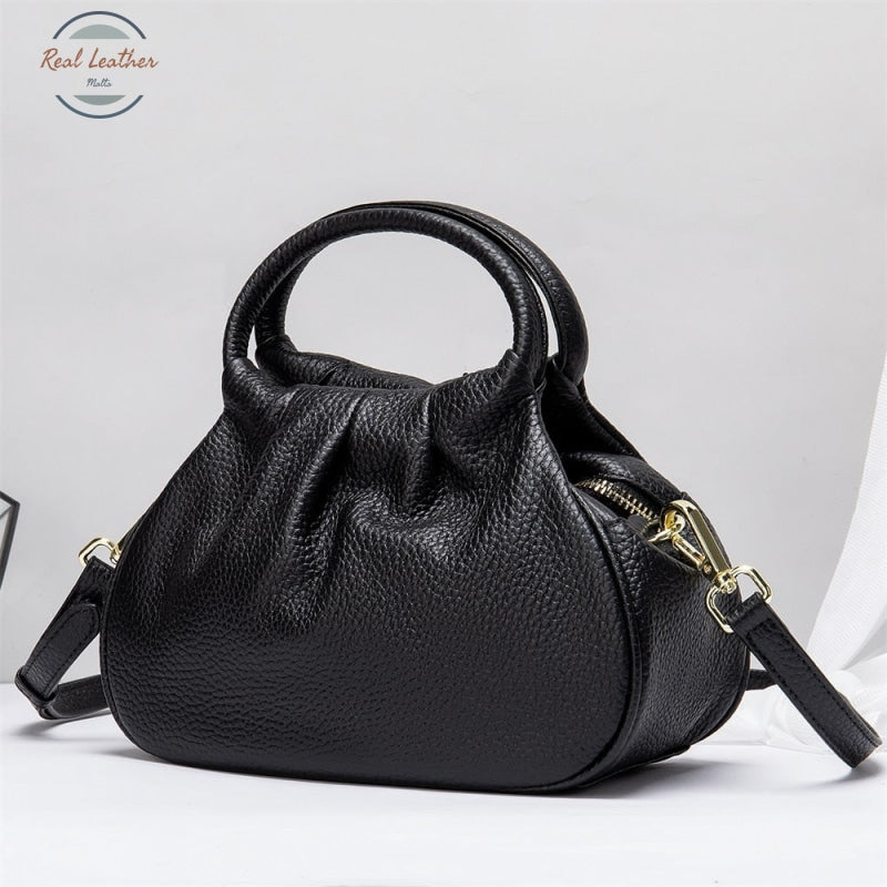 Genuine Leather Womens Bowling Shoulder Bag Black