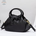Genuine Leather Womens Bowling Shoulder Bag Black