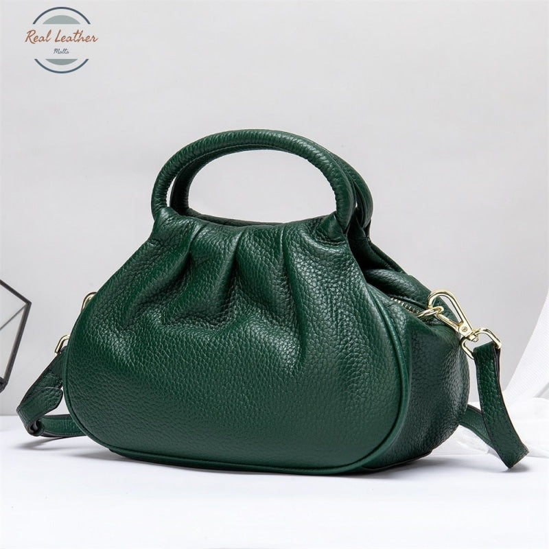 Genuine Leather Womens Bowling Shoulder Bag Green