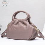 Genuine Leather Womens Bowling Shoulder Bag Light Purple