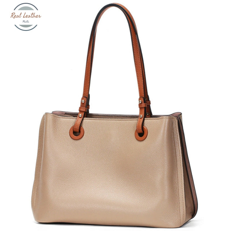 Genuine Leather Womens Casual Tote Apricot Handbags