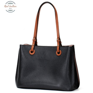 Genuine Leather Womens Casual Tote Black Handbags