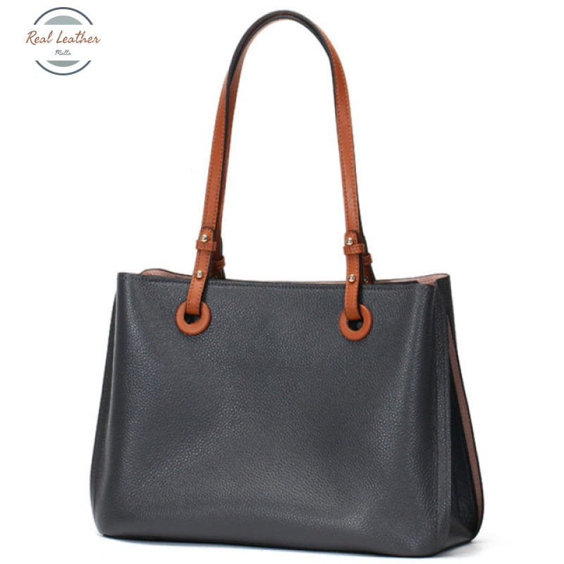 Genuine Leather Womens Casual Tote Dark Gray Handbags