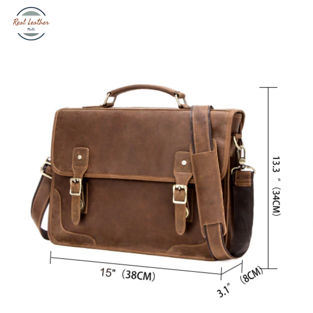 Crazy Horse Leather Men 14 Inch Briefcase / Laptop Bag