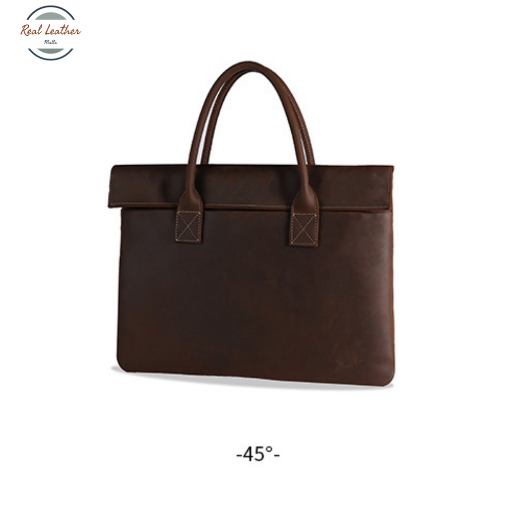 Crazy Horse Leather Slim 16" Laptop Bag for Men