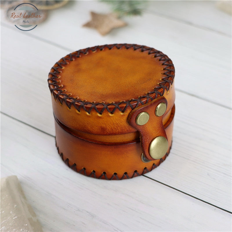 Handmade Leather Round Coin Purse And Storage