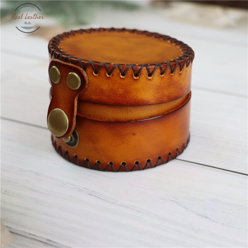 Handmade Leather Round Coin Purse And Storage