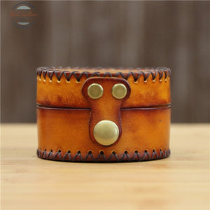 Handmade Leather Round Coin Purse And Storage Brown