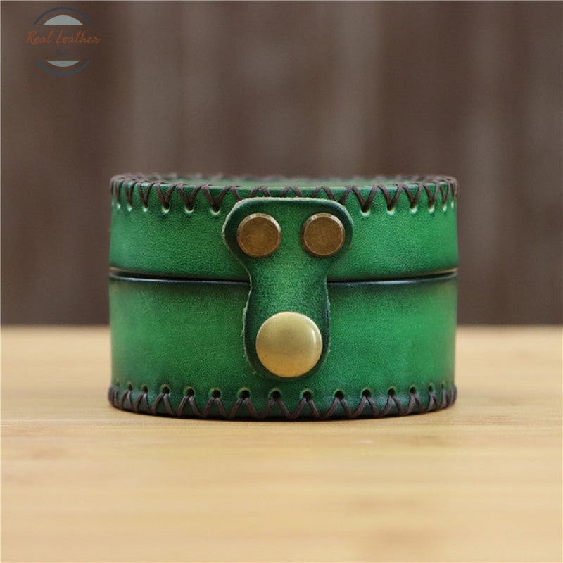 Handmade Leather Round Coin Purse And Storage Green