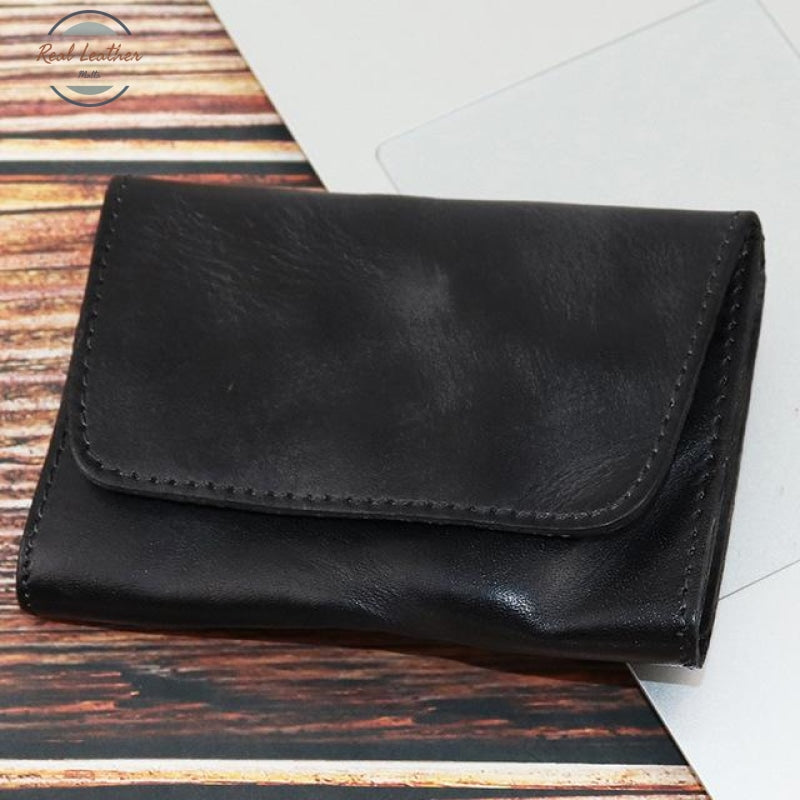 Handmade Vintage Genuine Leather Card Holder Black