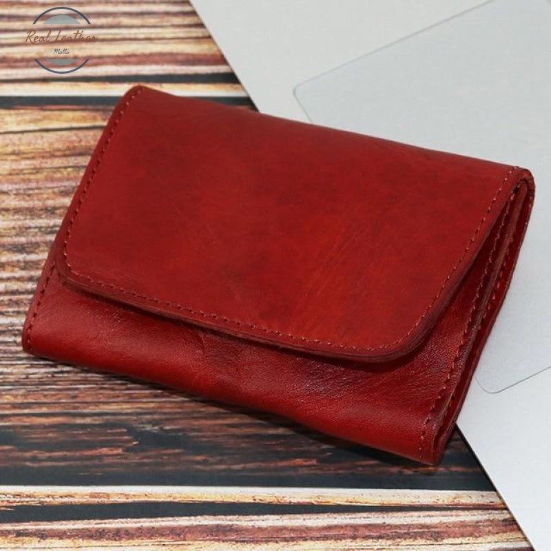 Handmade Vintage Genuine Leather Card Holder Red