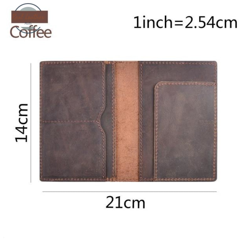 International - Genuine Crazy Horse Leather Passport Cover Coffee Cover