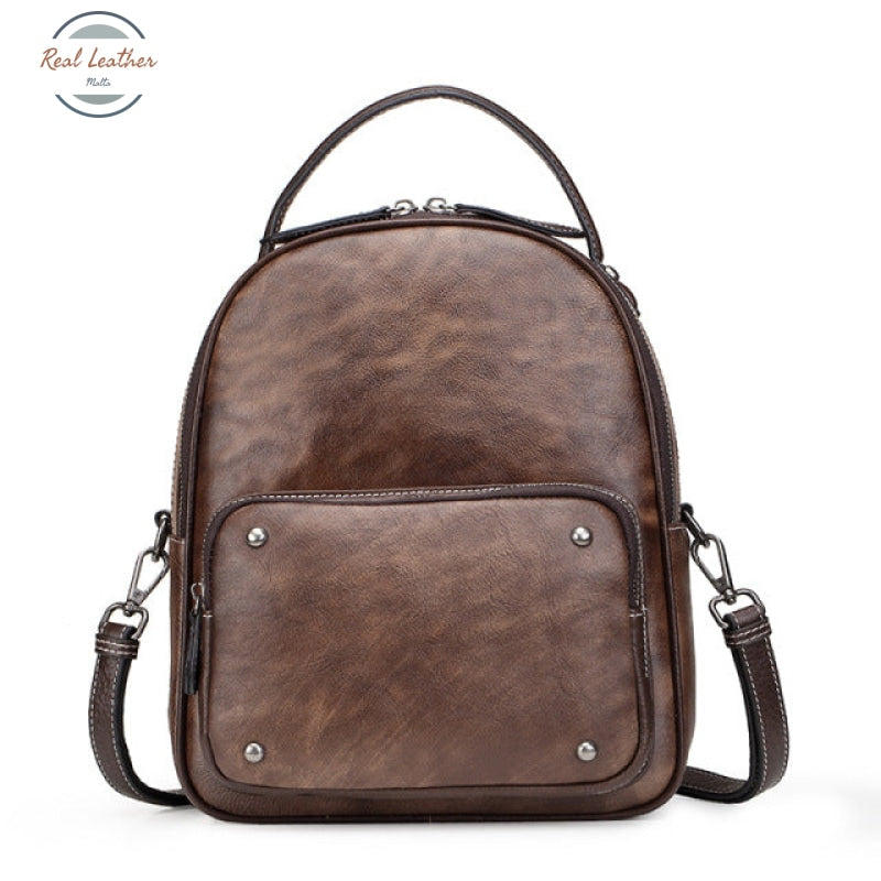 Ladies Genuine Leather Small Backpack Brown