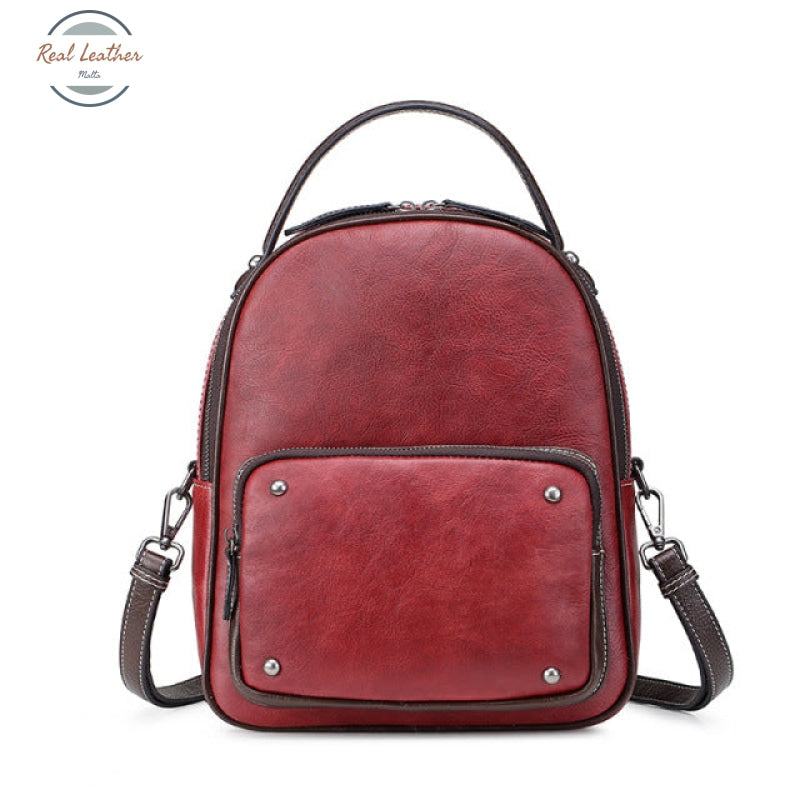 Ladies Genuine Leather Small Backpack Red