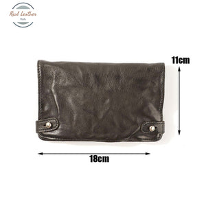 Large Capacity Leather Bi Fold Wallet Black