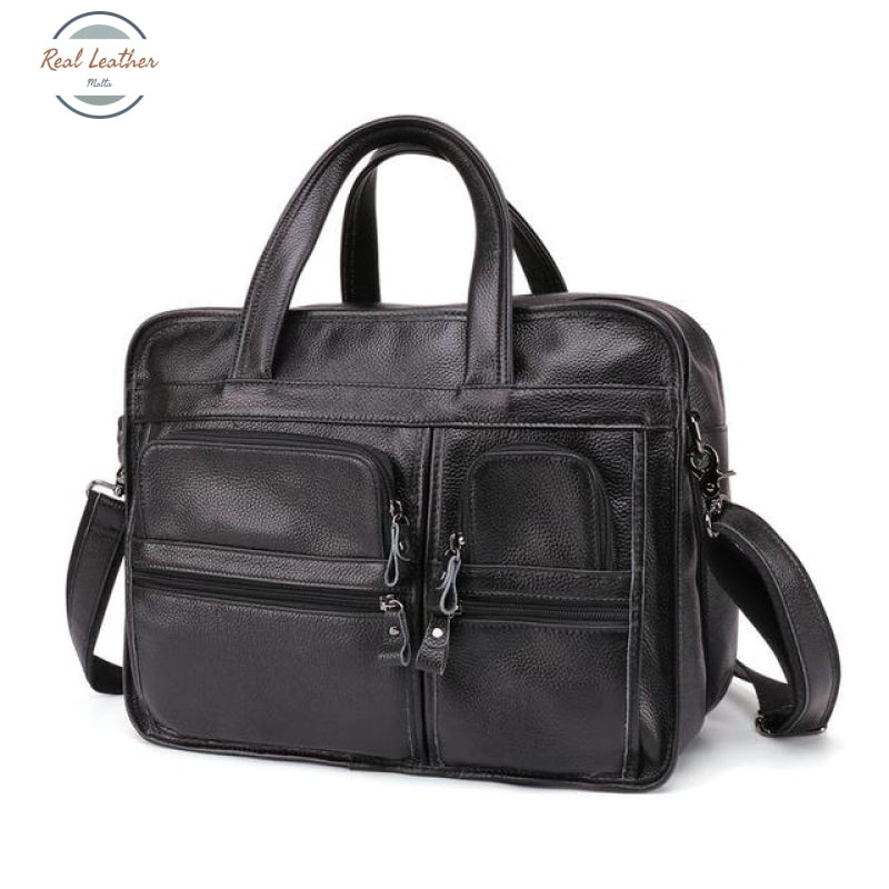 Large Capacity Leather Briefcase Black