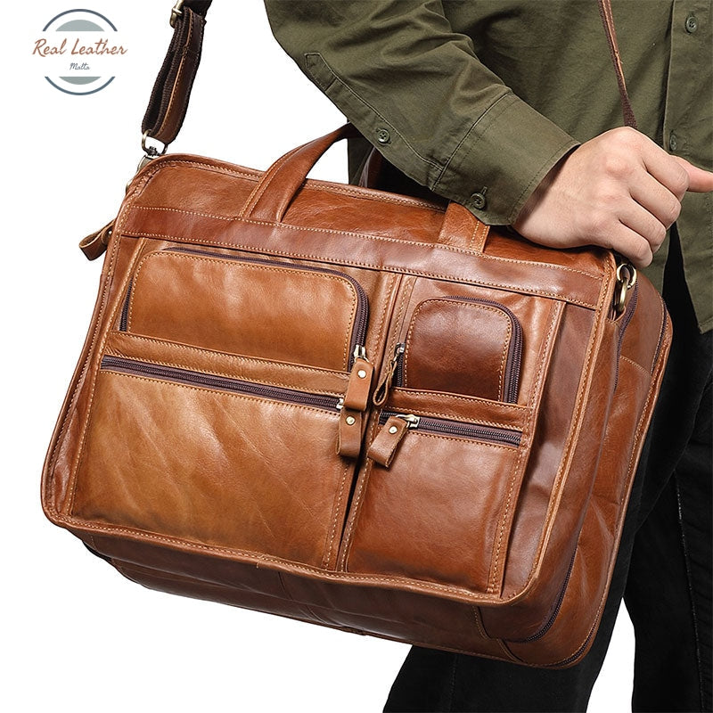 Large Capacity Leather Briefcase