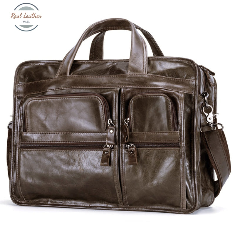 Large Capacity Leather Briefcase Coffee