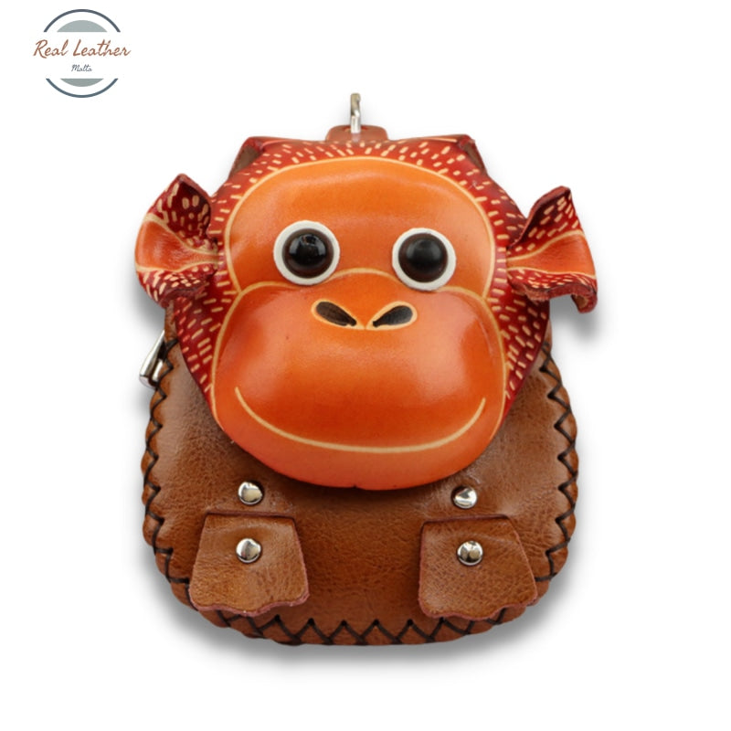 Leather Cartoon Little Monkey Coin Purse Auburn