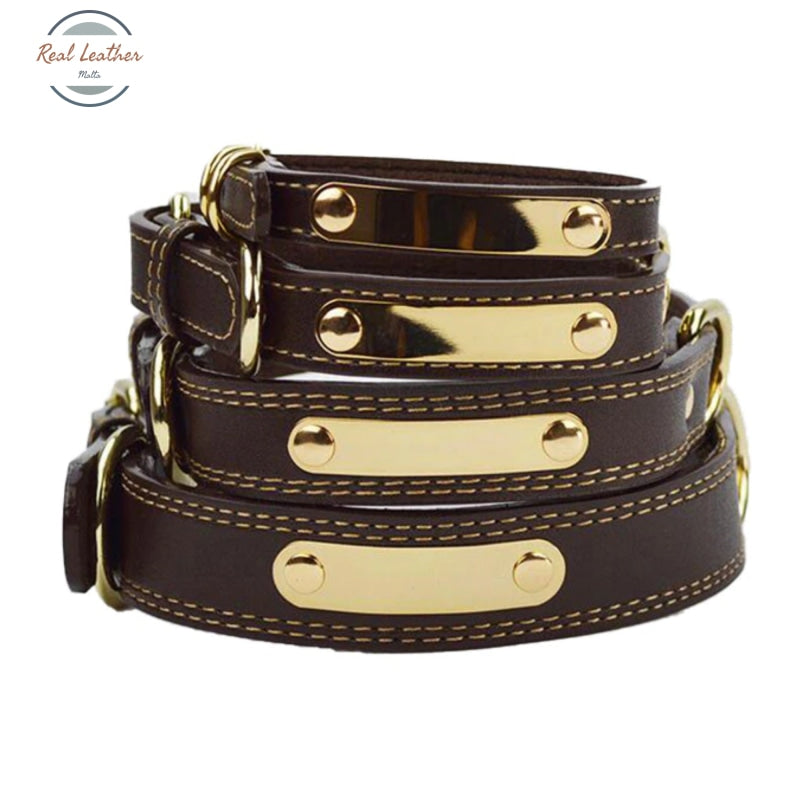 Leather Engraved Dog Collar Pet Tag Black / S