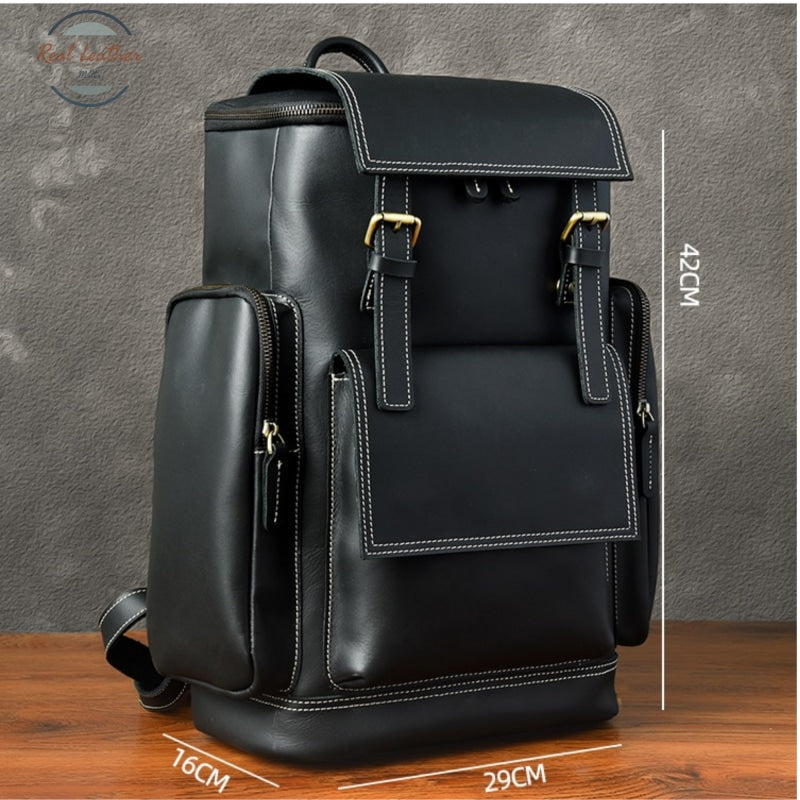 Men Retro Style Leather Travel Backpack